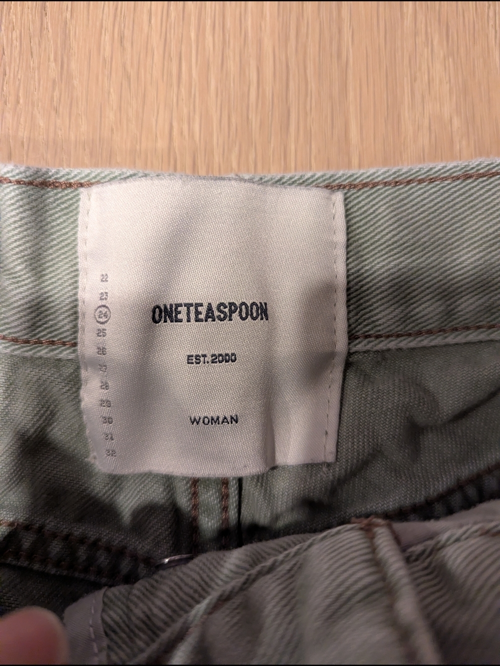 Frayed Edge High-Rise Denim Shorts in Sage Green - Picture 2 of 7